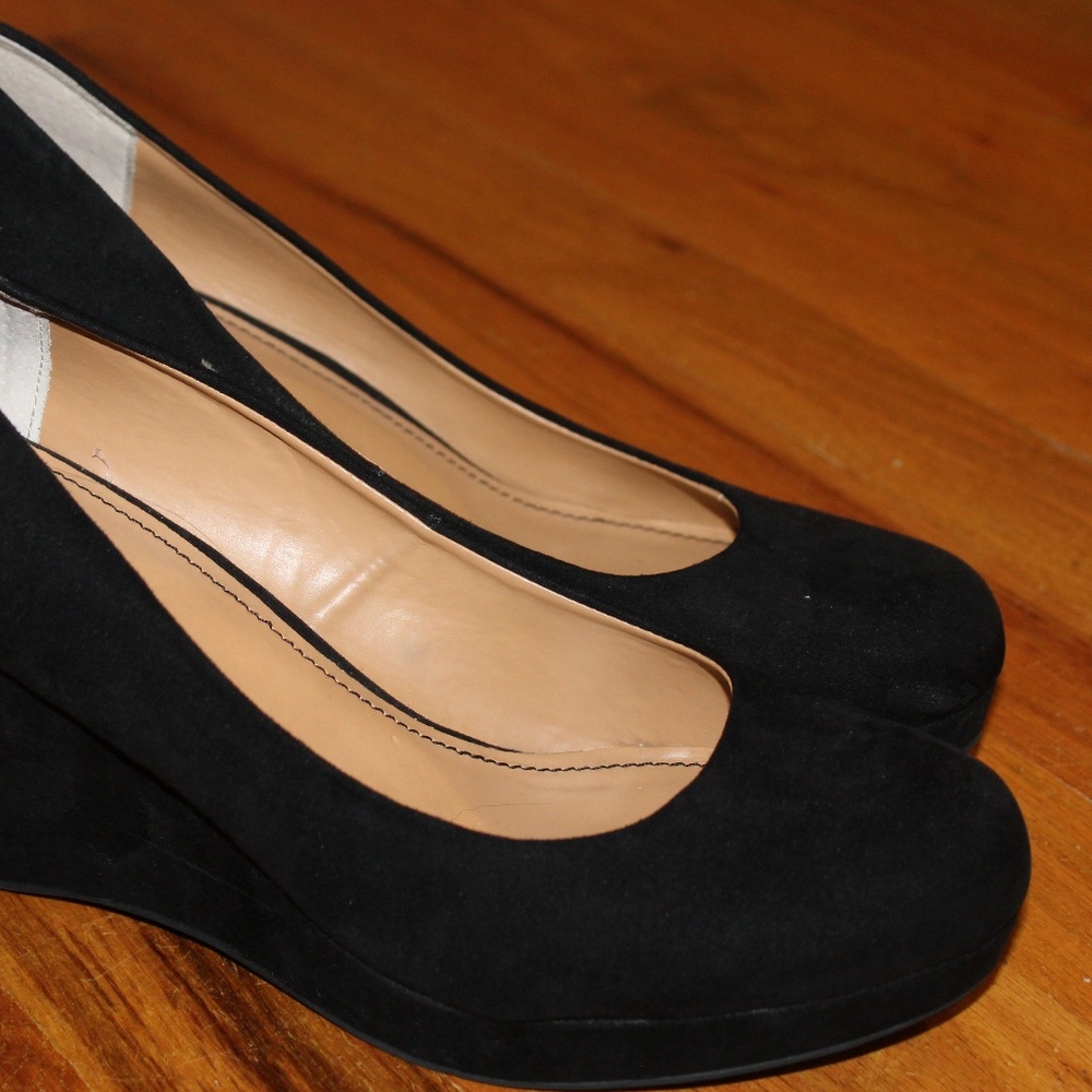 Black suede wedges, size 10. A.N.A.